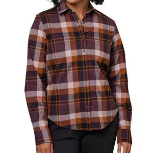 Flylow Women's Button Front Shirt Brigitte Tech Flannel XL Plaid Purple Outdoor